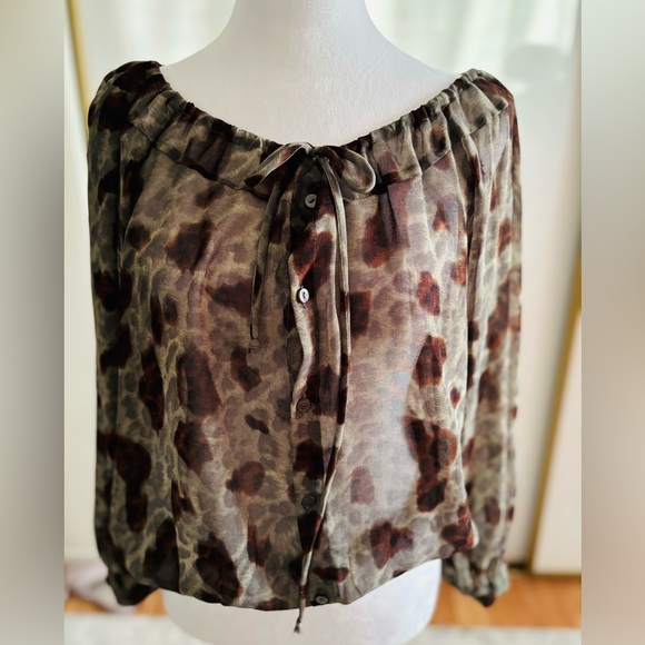 Olivaceous Olive Green/Brown Sheer Crop Top Size L - Picture 2 of 12